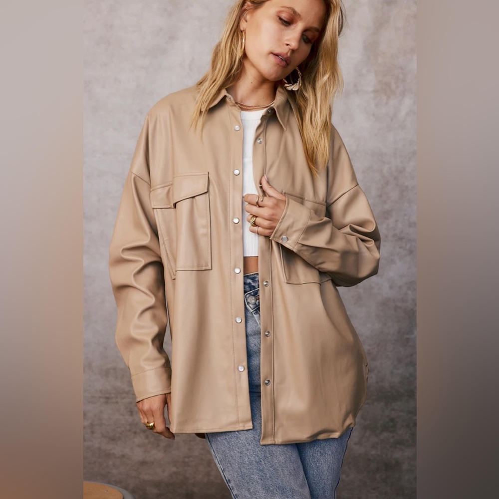 12th Tribe Owen Faux Nude Leather Jacket Shacket Sold Out! NWT